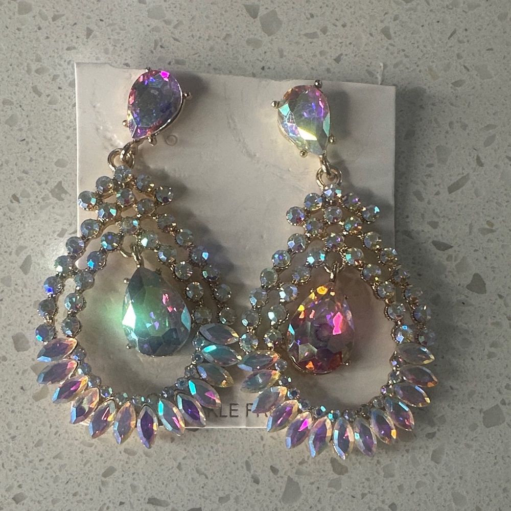 Aurora Teardrop Crystal Statement Earrings - Iridescent